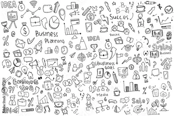 Obraz doodle art business hand drawn vector simple. with flowchart, statistic and element component business.