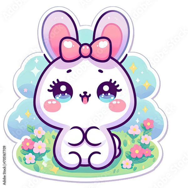 Obraz Generative AI Cute Little Bunny Sticker, cute little rabbit sticker, Adorable little Bunny stickers, Little  rabbit Sticker, funny bunny stickers, adorable little bunny stickers, cute panda stickers