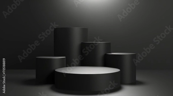 Fototapeta 3d render abstract black background with empty stage Cylinder podium display, showcase for product presentation