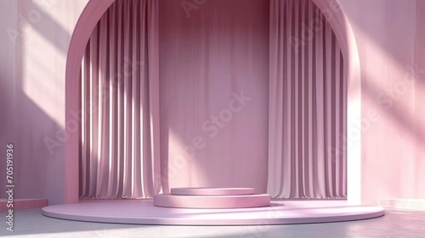 Fototapeta 3d render abstract combination of simple and elegant background with empty stage Cube podium or cube pedestal. showcase for product presentation