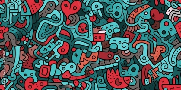 Fototapeta Abstract doodle seamless pattern, wallpaper background.