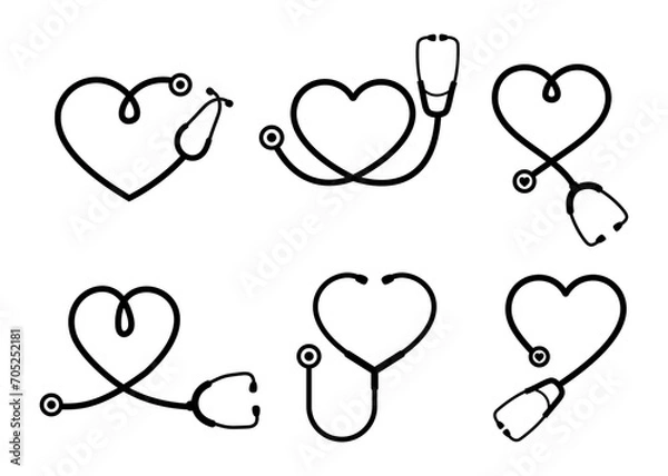 Fototapeta Simple stethoscope icon with heart shape. Health and medicine icons, Isolated vector illustration.