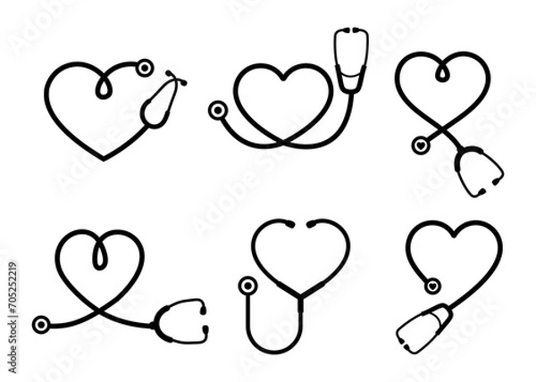 Fototapeta Simple stethoscope icon with heart shape. Health and medicine icons, Isolated vector illustration.