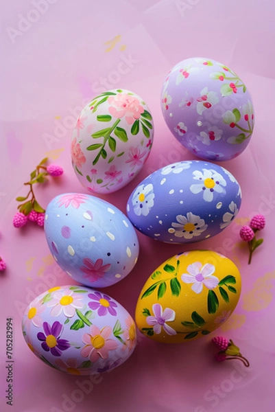 Obraz easter eggs on a pink table