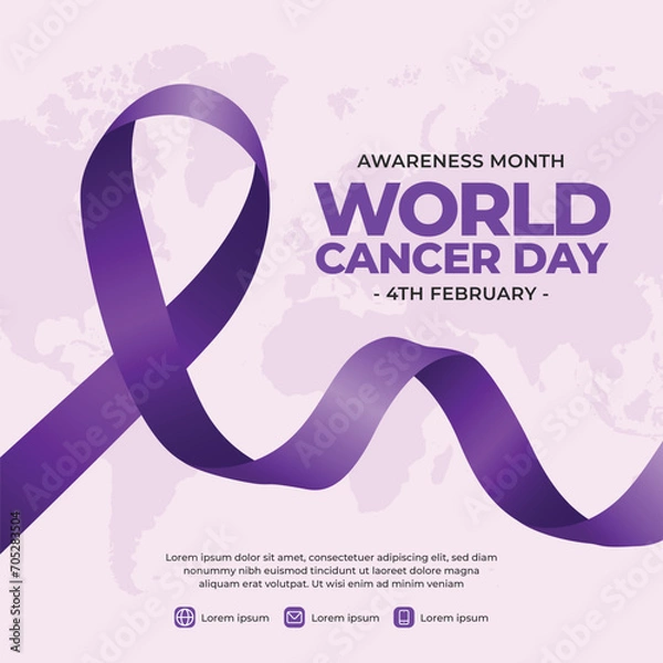 Fototapeta Vector Illustration of World cancer awareness day  4th February template with purple lavender ribbon and globe background
