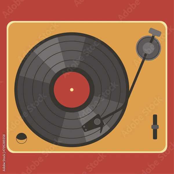 Fototapeta Vinyl record player seen from above