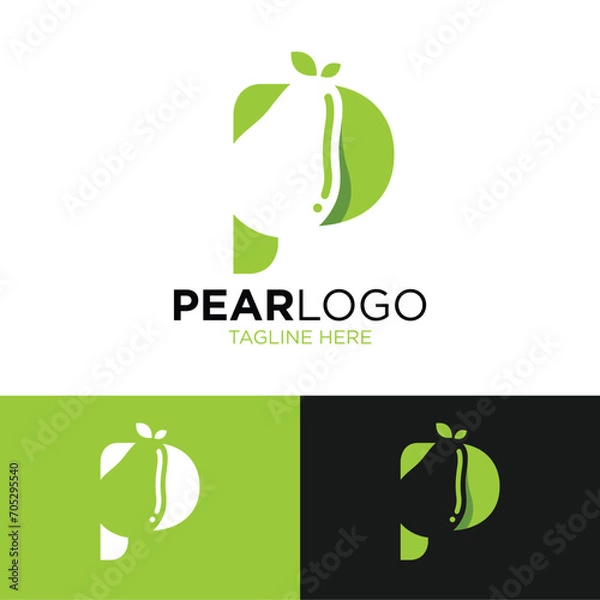 Fototapeta Letter P for Pear Logo Design. Simple and Modern. Vector illustration