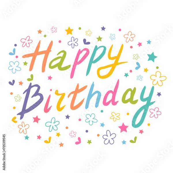 Fototapeta Happy Birthday. Greeting card. Calligraphy, lettering. Hand drawn, design element. Birthday party