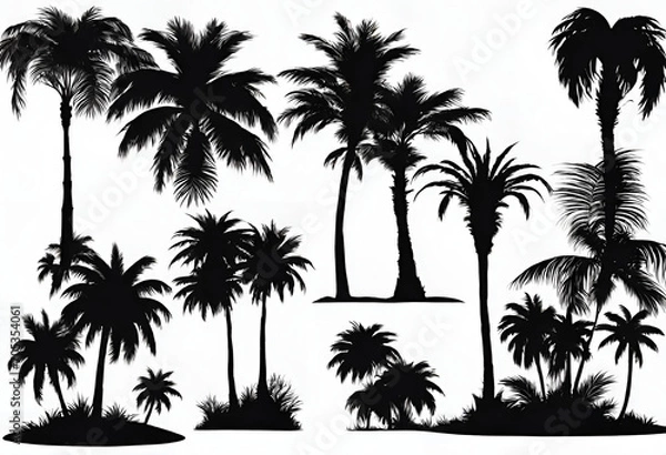 Obraz Set of palm trees black color and isolated white background