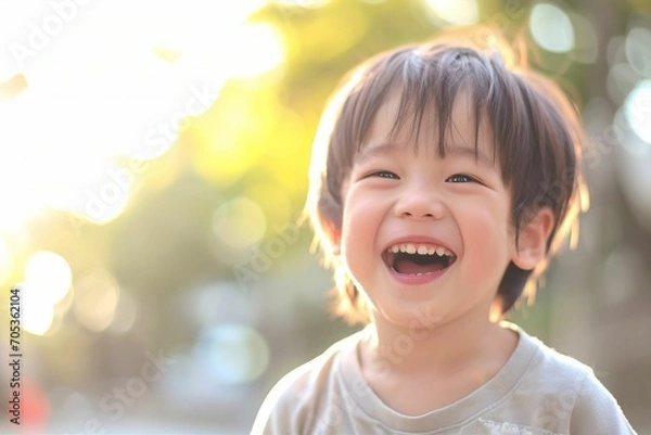 Obraz 幸せそうな笑顔の男の子のポートレート（子供・日本人・アジア人）