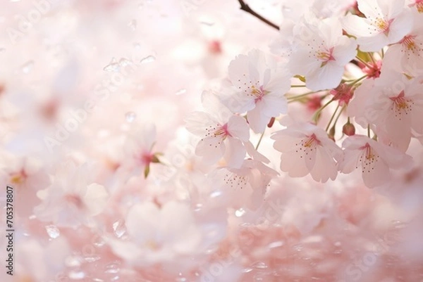 Obraz Blossom Blizzard: A gust of wind causes cherry blossoms to cascade like a gentle snowfall.