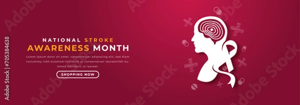 Fototapeta National Stroke Awareness Month Paper cut style Vector Design Illustration for Background, Poster, Banner, Advertising, Greeting Card