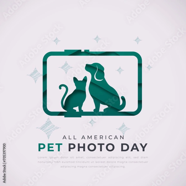Obraz All American Pet Photo Day Paper cut style Vector Design Illustration for Background, Poster, Banner, Advertising, Greeting Card