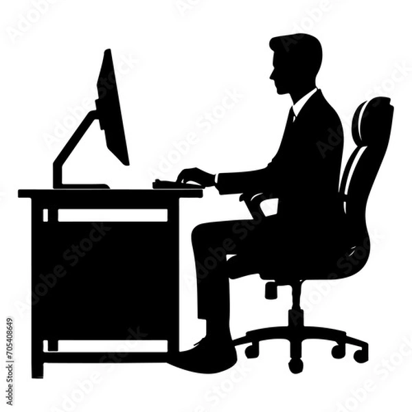 Obraz a business man working on desktop vector art illustration
