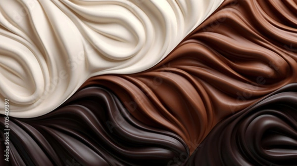 Fototapeta Abstract swirls of chocolate and cream satin fabric, creating a mesmerizing pattern of luxury and indulgence.