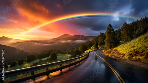 Fototapeta rainbow in the nature with highway 