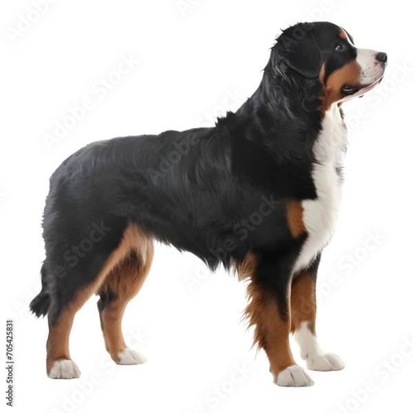 Fototapeta Bernese Mountain Dog, Realistic, Side view, Standing, Full Body, Illustration, generative ai