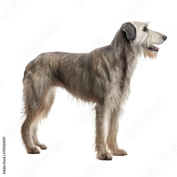 Fototapeta Irish Wolfhound Dog, Realistic, Side view, Standing, Full Body, Illustration, generative ai
