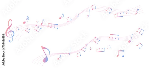 Fototapeta カラフルな遠近感のある楽譜のフレームイラスト　五線譜　背景イラスト　音符、音楽記号のイラスト