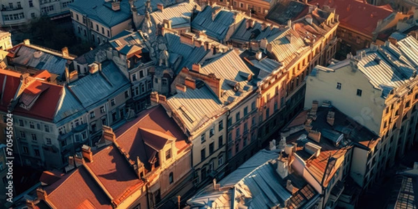 Fototapeta Top View Of Building Rooftops For Wallpaper Created Using Artificial Intelligence