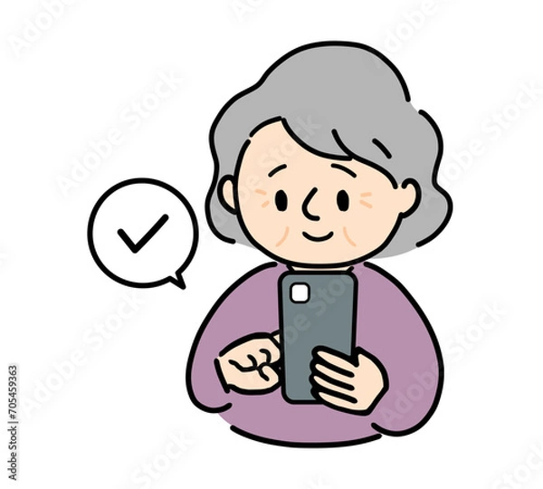 Fototapeta スマホをチェックするシニア女性