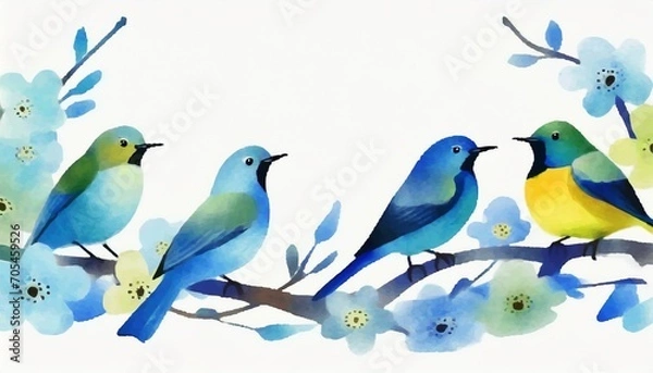 Fototapeta カラフルでかわいい鳥がとまっている枝の罫線