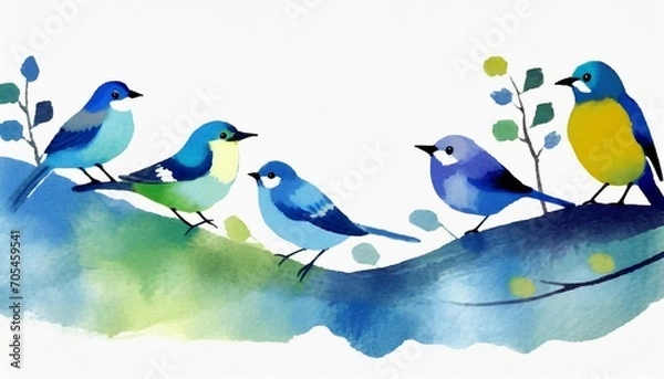 Fototapeta カラフルでかわいい鳥がとまっている枝の罫線