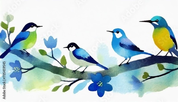 Obraz カラフルでかわいい鳥がとまっている枝の罫線