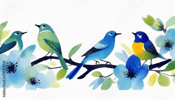Obraz カラフルでかわいい鳥がとまっている枝の罫線