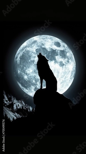 Fototapeta A wolf howls at the moon.