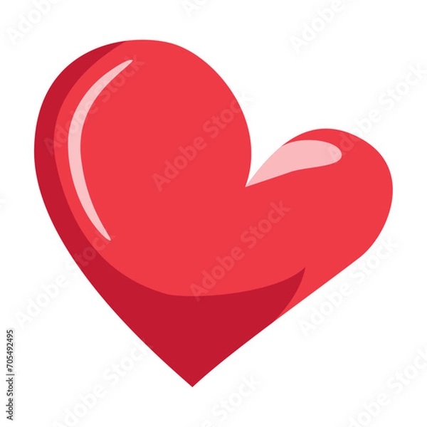 Fototapeta Hand Drawn Modern Red Heart, Three Dimensional. Cartoon Element for Valentines Day, Wedding and Love Concept Vector Illustration.