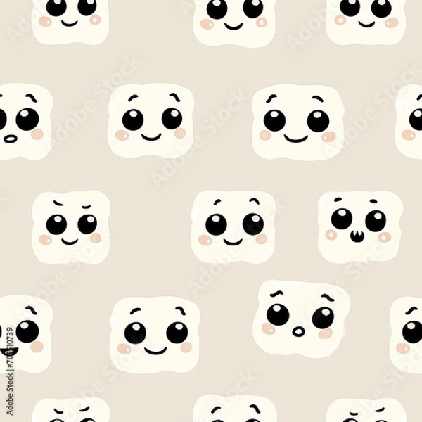 Fototapeta seamless pattern | Marshmallow Cutie 2D Illustration: A sweet marshmallow creature with big, expressive eyes.