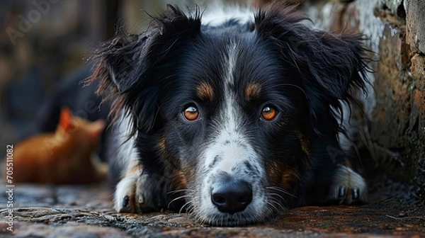 Fototapeta Border Collie Dog Portrait Hiding Cat, Desktop Wallpaper Backgrounds, Background HD For Designer