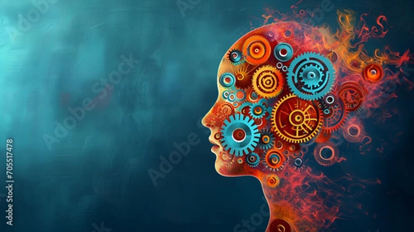 Obraz Womans Head With Gears, How the Mind Works and Processes Information