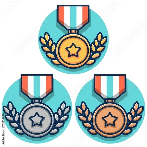 Fototapeta シンプルな金銀銅メダルのイラスト素材