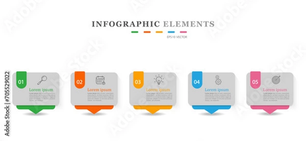 Fototapeta Infographic design 5 steps for diagrams, presentations, workflow layouts, banners, flowcharts, infographics.
