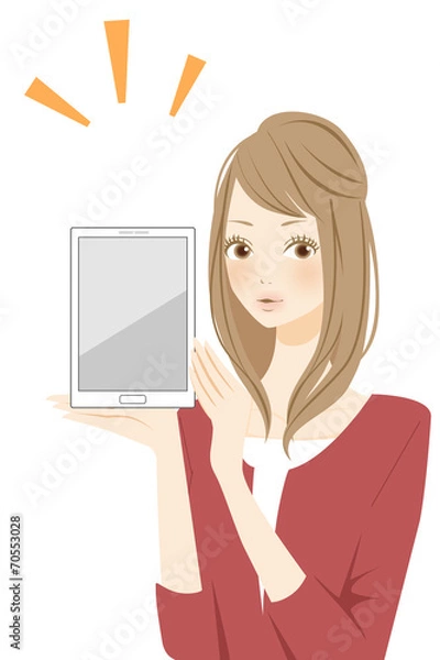 Fototapeta タブレットを持つ笑顔の女性