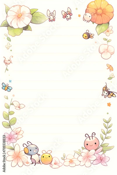 Fototapeta Kids notebook page template cards, notes, stickers, labels, tags paper sheet  illustrations.

