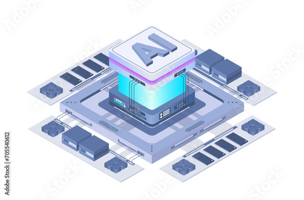 Obraz Artificial Intelligence Neural Network future technology concept isometric flat vector design.
