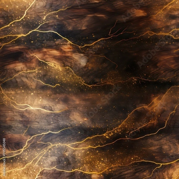 Fototapeta Seamless abstract decorative wooden texture with golden elements pattern background