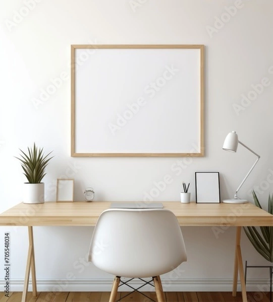 Fototapeta Blank vertical poster frame mockup in cozy home interior background. Photo Frame Mockup Luxurious with white wall background