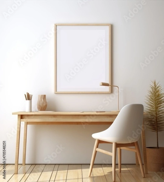 Fototapeta Blank vertical poster frame mockup in cozy home interior background. Photo Frame Mockup Luxurious with white wall background