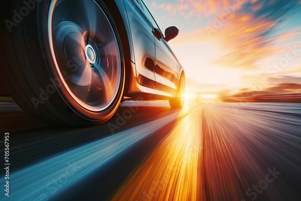 Fototapeta Car wheels close up, Sports car racing on the race track. generative ai