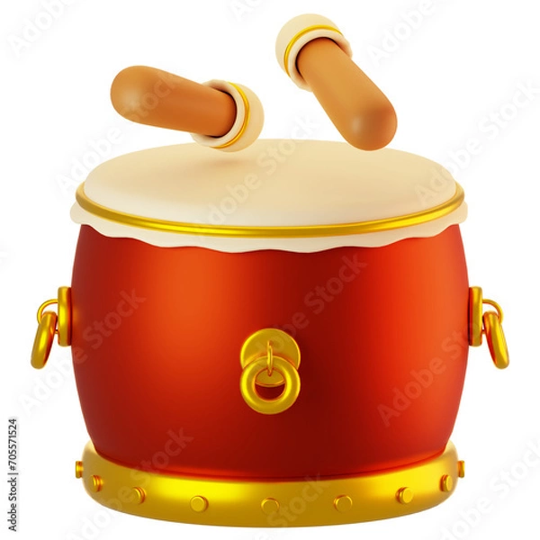 Fototapeta 3d rendering chinese drum icon. Chinese new year icon concept