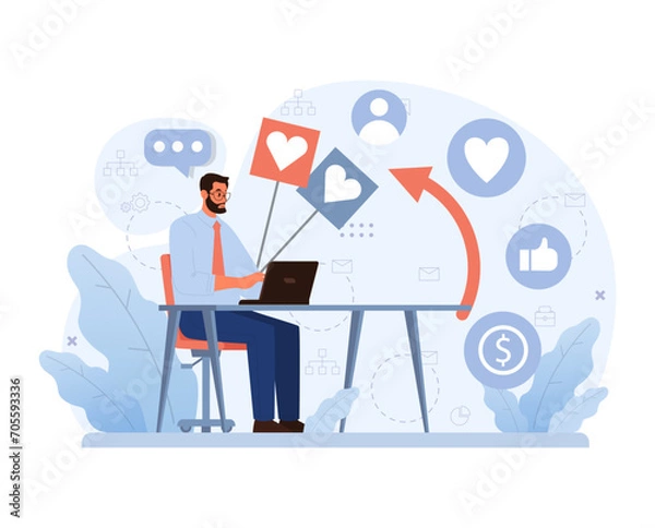 Fototapeta Online charity and charitable foundation. Web service to help people in need. Humanitarian aid, donations, volunteers or non-governmental, nonprofit organizations support. Flat vector illustration