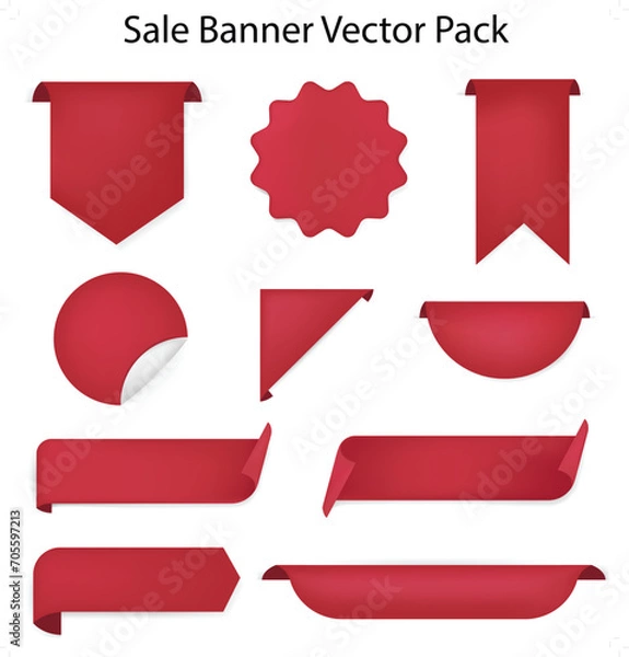 Fototapeta Best choice, order now, special offer, new and big sale banners. ribbons, tags and stickers. Vector illustration. icons of corner bookmarks, tags, flags and curved red ribbons
