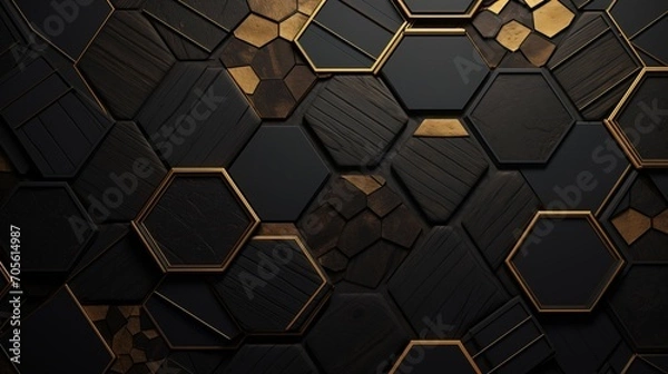 Fototapeta Black and Gold Wallpaper with Decorative Circles and a Marble Pattern