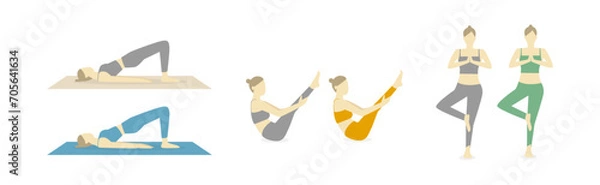 Obraz 様々なポーズのマットピラティスの女性