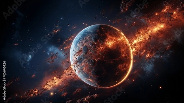 Fototapeta Planet surface with fire light science astronomy
