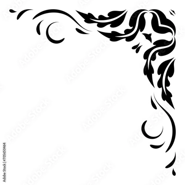 Fototapeta Corner and frame swirls divider ornamental. Filigree with vintage style. Element design calligraphy. Decoration for frame, greeting card, invitation, menu, certificate.